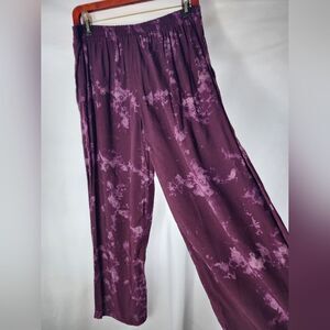 Vintage 90's Purple Rayon Tie Dye Wide Leg Pants